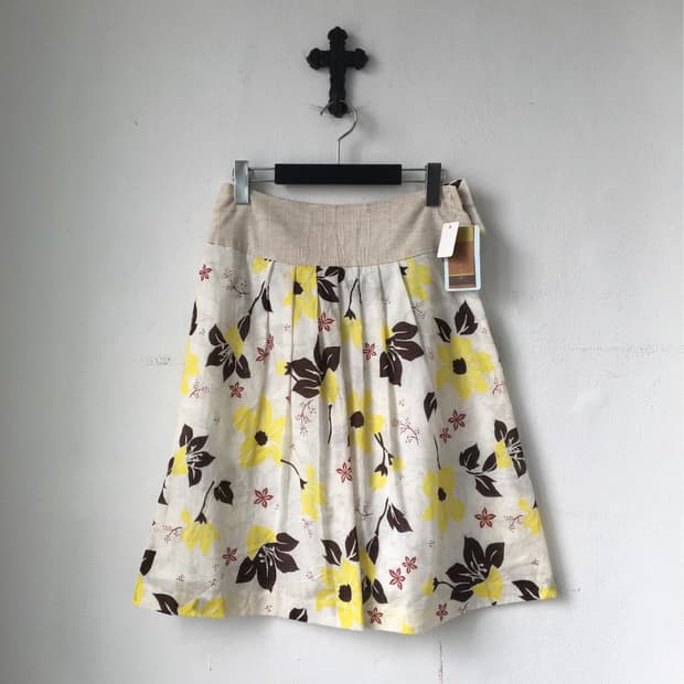 Flower pattern pleats midi skirt