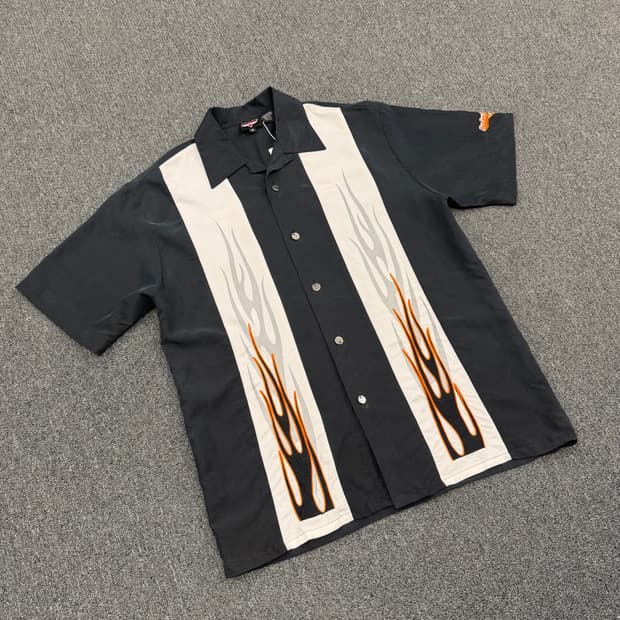 M) 할리데이비슨 빈티지 플레임 자수 반팔셔츠