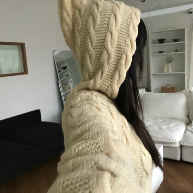 vintage wool hood knit zip up