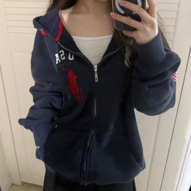 폴로 랄프로렌 빅포니 성조기 후드집업 네이비