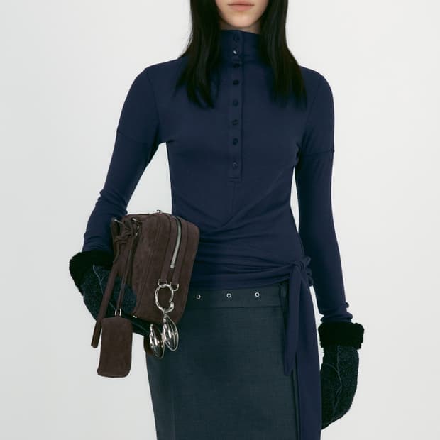 로우클래식 버튼 업 랩 티셔츠 블루 S