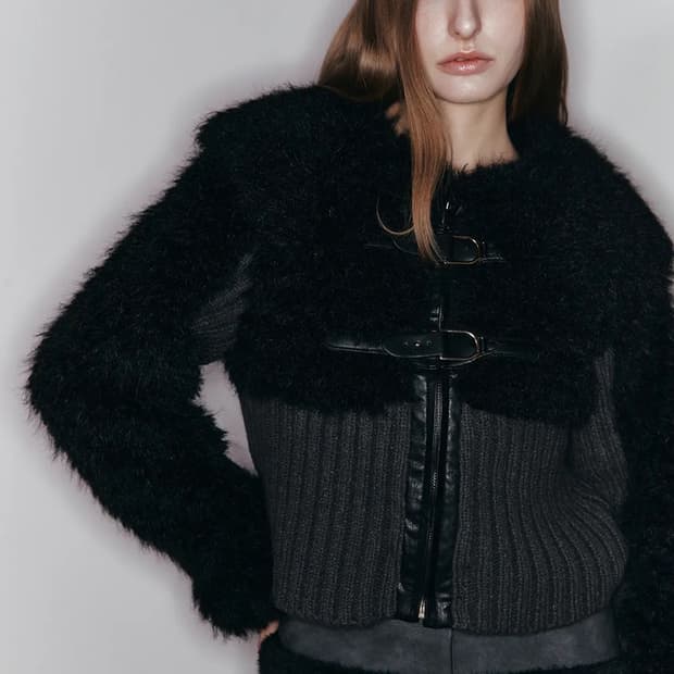 아수라 니트 퍼 믹스 무스탕 블랙