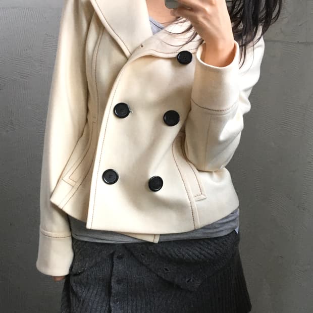 Courreges 꾸레쥬 크림 더블 브레스티드 자켓