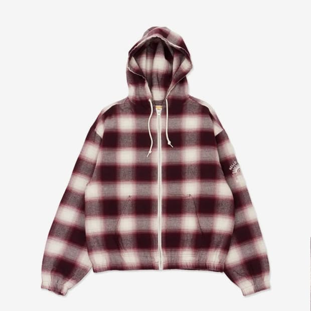 헬로선라이즈 체크 후드집업 버건디
