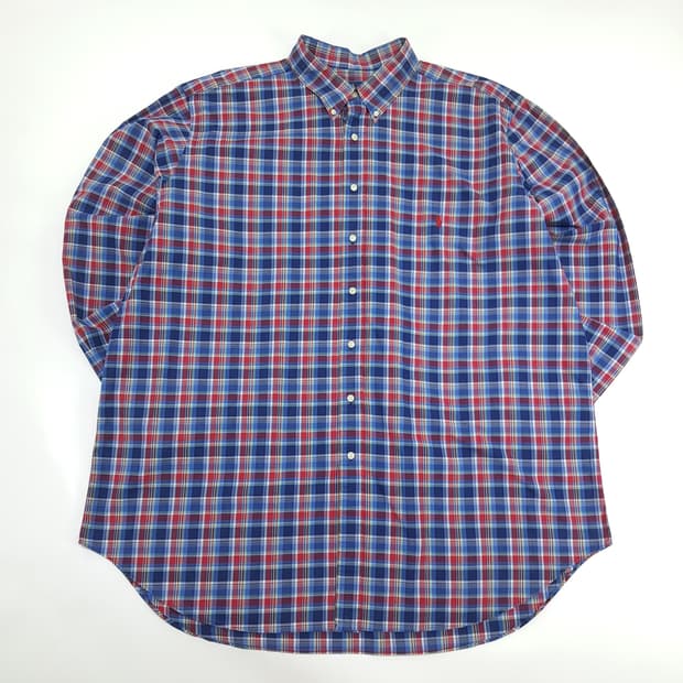 Co957 3XL Tall 폴로 랄프로렌 레드블루 매드라스 긴팔 셔츠