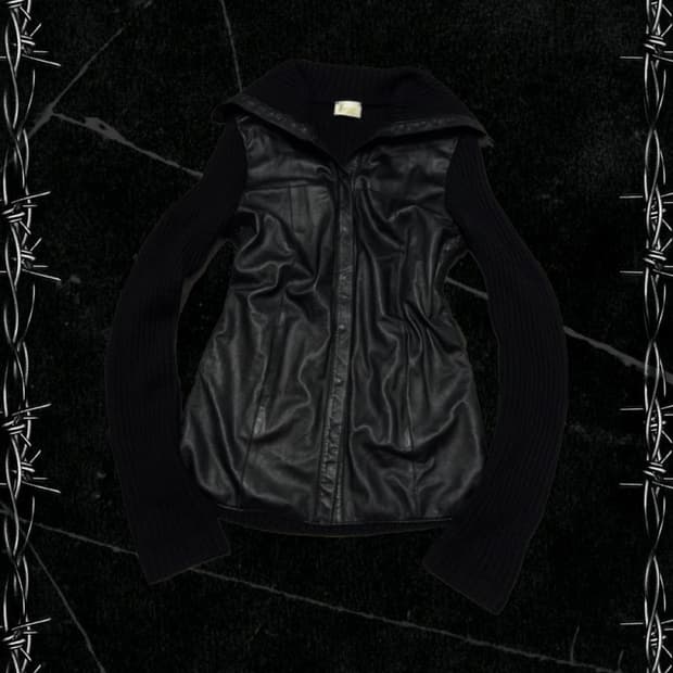 High neck lamb skin knit jacket
