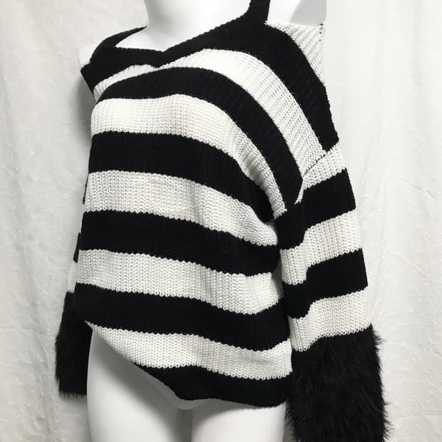 빈티지 갸루 스트라이프 트임 퍼 니트 롱슬리브 탑