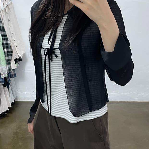 인사일런스 시스루 리본 블라우스 S