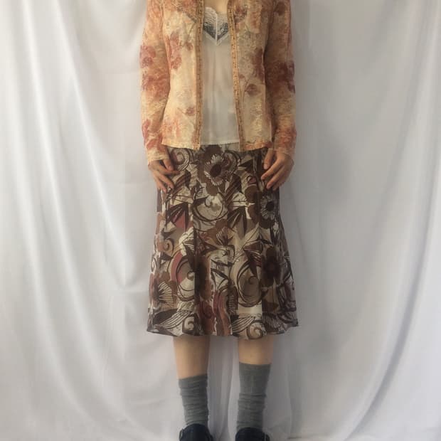 Flower pattern lace open cardigan