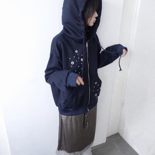 네이비 스터드 써클 후드집업 새 거