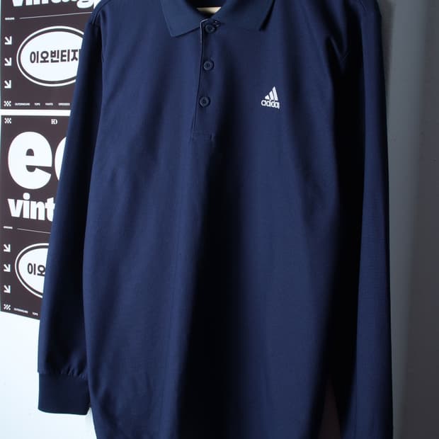 (L-XL) 아디다스 카라 긴팔티셔츠 기능성 스몰로고 네이비-H33044