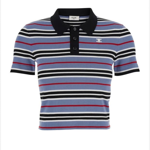 셀린느 스트라이프 반팔 카라 니트m