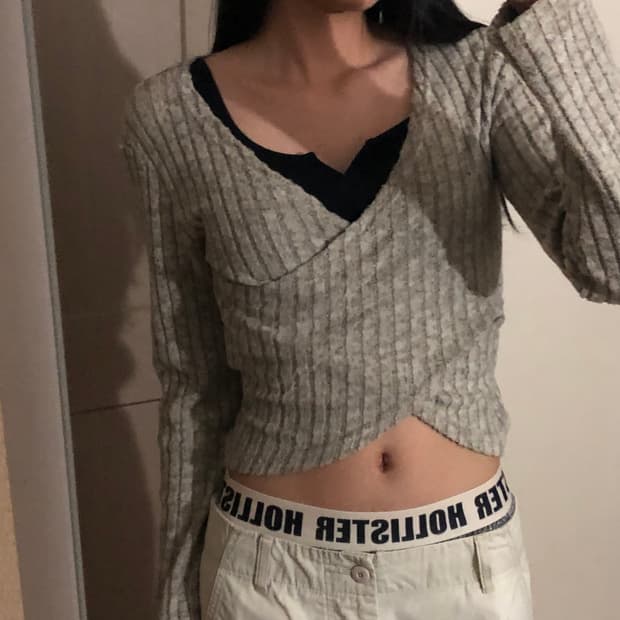 골지 리본 랩 니트 아이보리