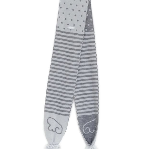 허그유어스킨 엔젤 윙 스트라이프 폼폼 머플러 그레이