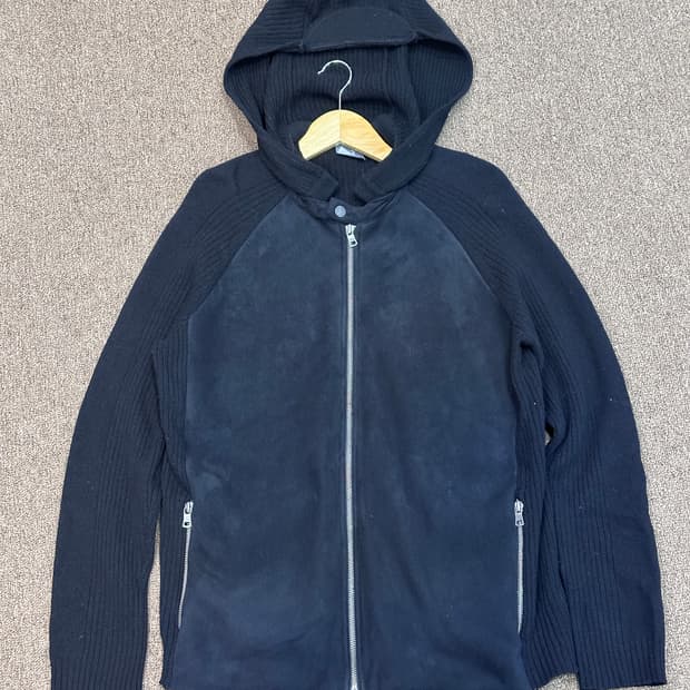 알마니익스체인지 블랙 스웨이드 니트 후드 집업