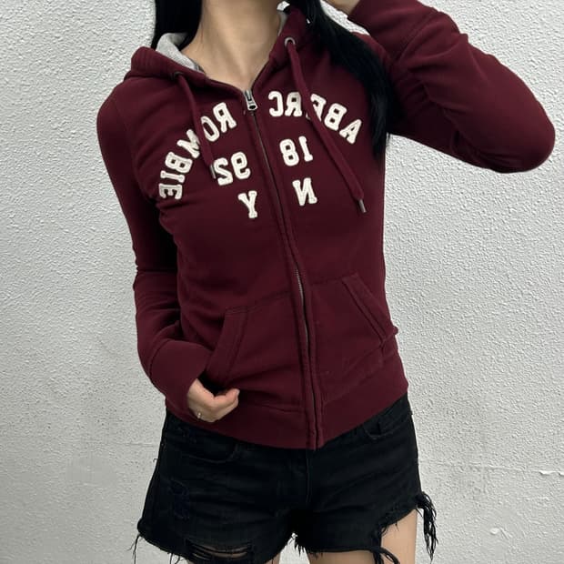 아베크롬비 딱붙핏 버건디 후드집업 S