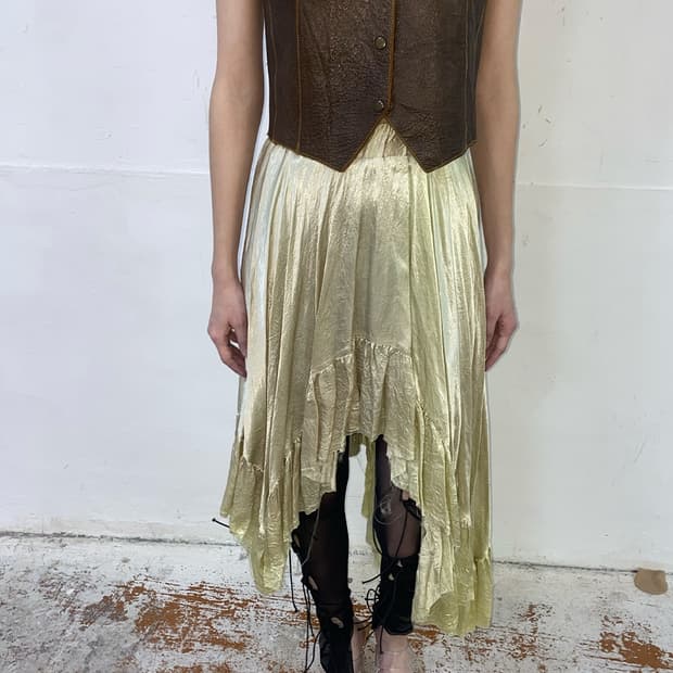 Irregular Hem Poly-Silk Shimmer Skirt