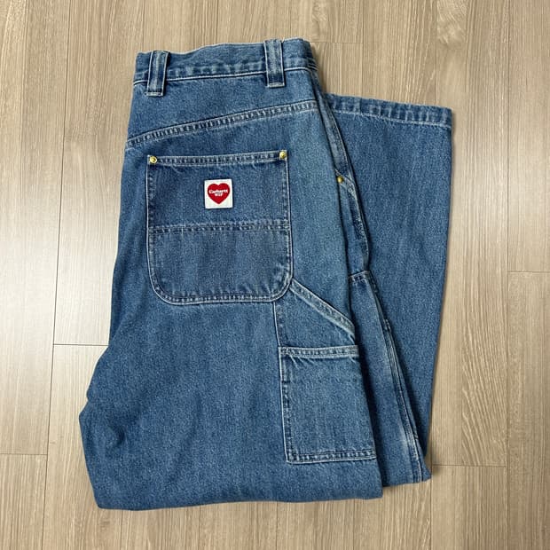 [L/라지] 칼하트WIP 25SS 내쉬 더블니 데님 팬츠 블루 스톤워시드