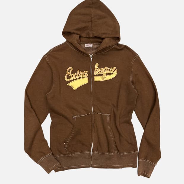 vintage brown patch hood zip-up