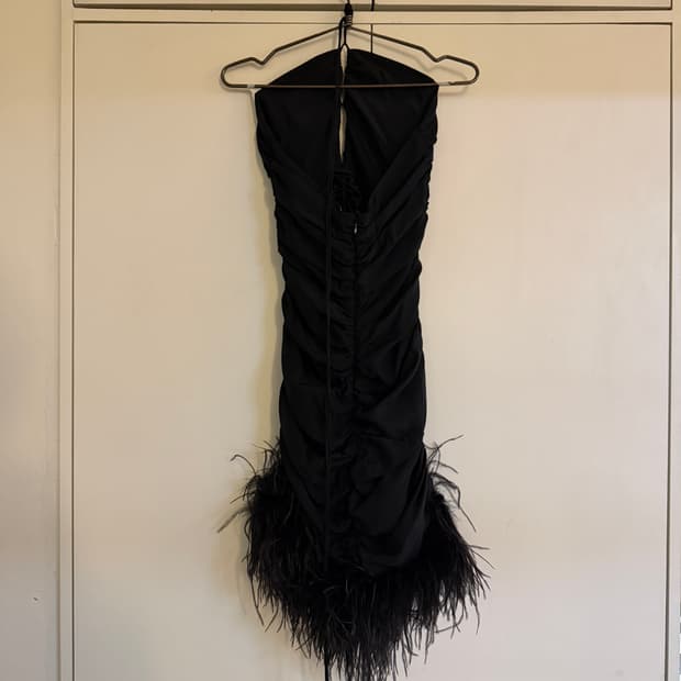 Magda Butrym SS22 블랙 실크 페더 미니드레스 36