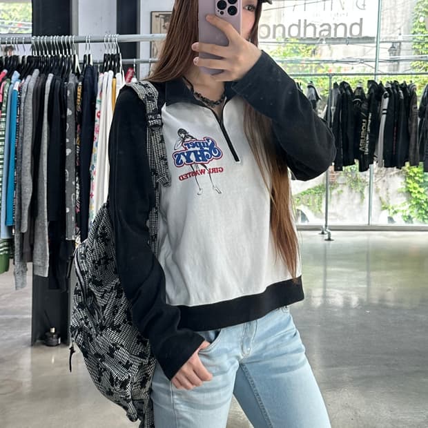 히스테릭글래머 래글런 반집업 맨투맨