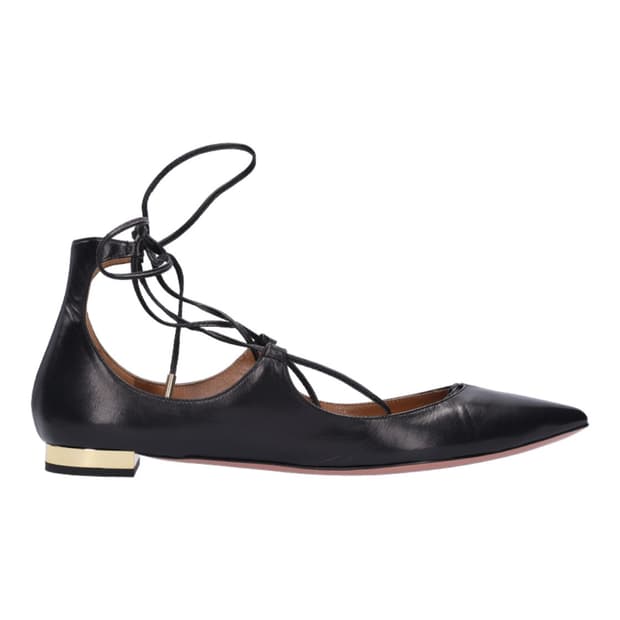 아쿠아주라 크리스티 레이스업 플랫 슈즈 레더 블랙 38 