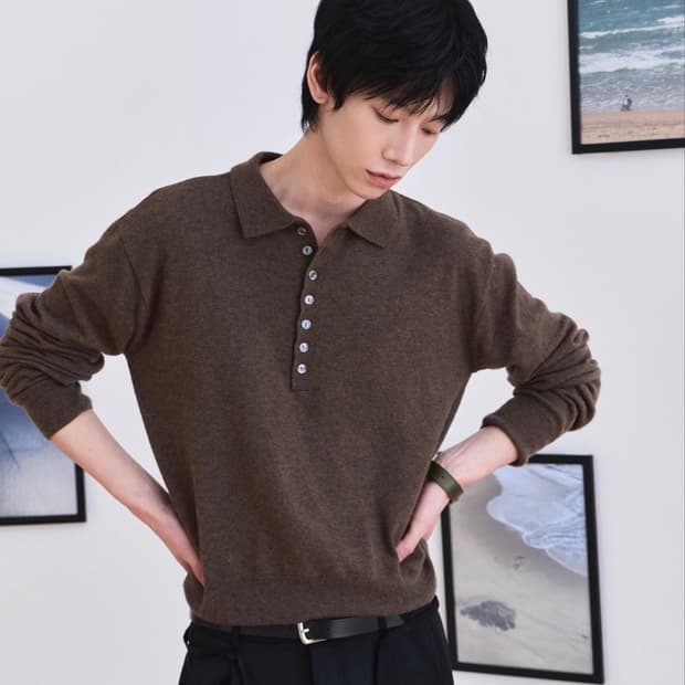 [3] 웨이비니스 리니어  칼라 니트 브라운