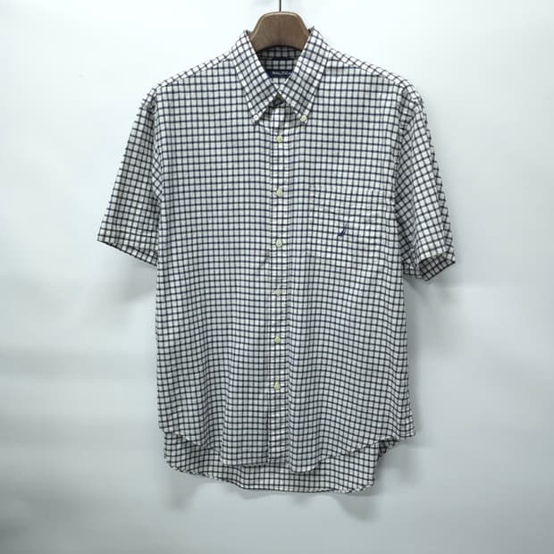 노티카 남성 빈티지 90s 클래식 네이비 체크 반팔 셔츠(105~110)
