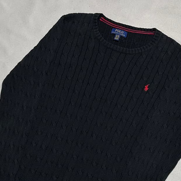 XL 폴로랄프로렌 코튼 케이블 블랙 니트