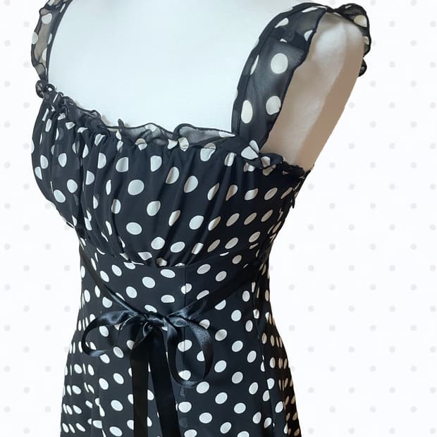🖤빈티지 ingni잉그니 블랙 도트 레이스 리본 나시 원피스