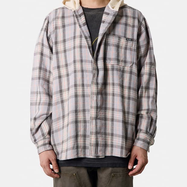 [카미야]kamiya Distressed Check ShirtHoodie