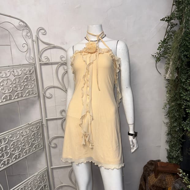 Cream rose ruffle halter sheer ops