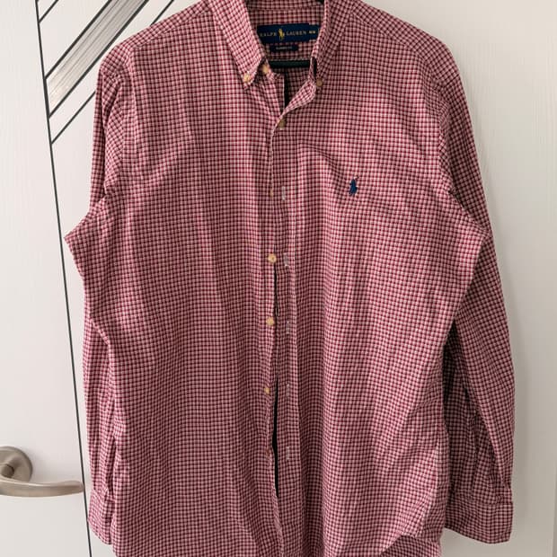 랄프로렌 체크 셔츠 긴팔 버건디