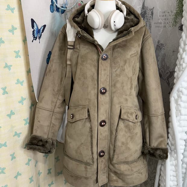 베이지 무스탕 후드 자켓