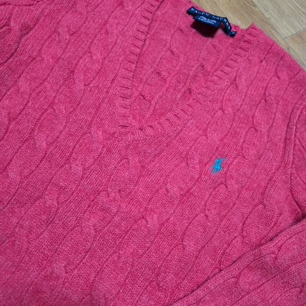 폴로 랄프로렌 브이넥 울 케이블 니트