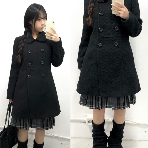 [MIEL] 도쿄걸 너드 블랙 롱코트