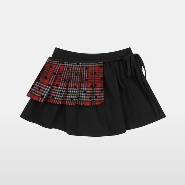오헤시오 체크 투웨이 미니 스커트 레드블랙