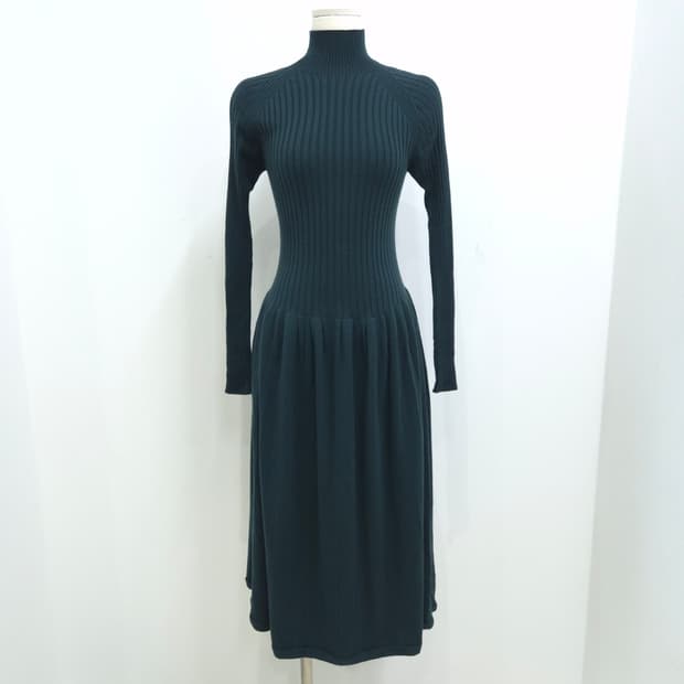 유니클로 울 100 딥그린 골지 슬림핏 니트 롱 원피스 일본빈티지