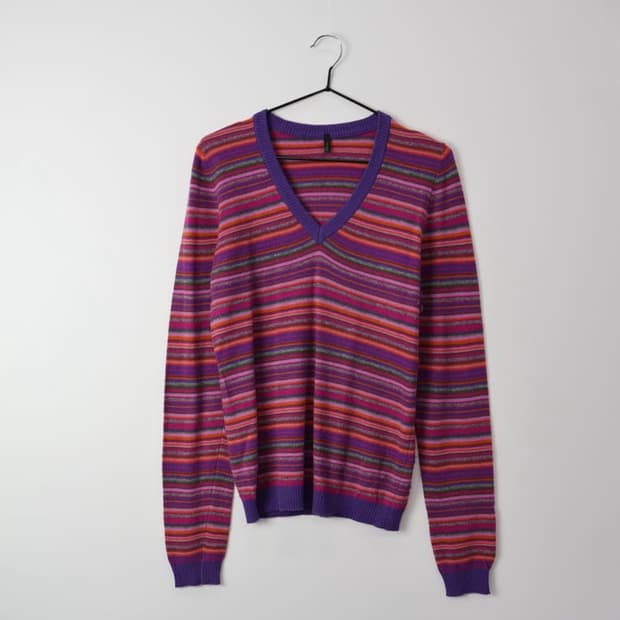 Benetton Multi-Stripe V-Neck Knit