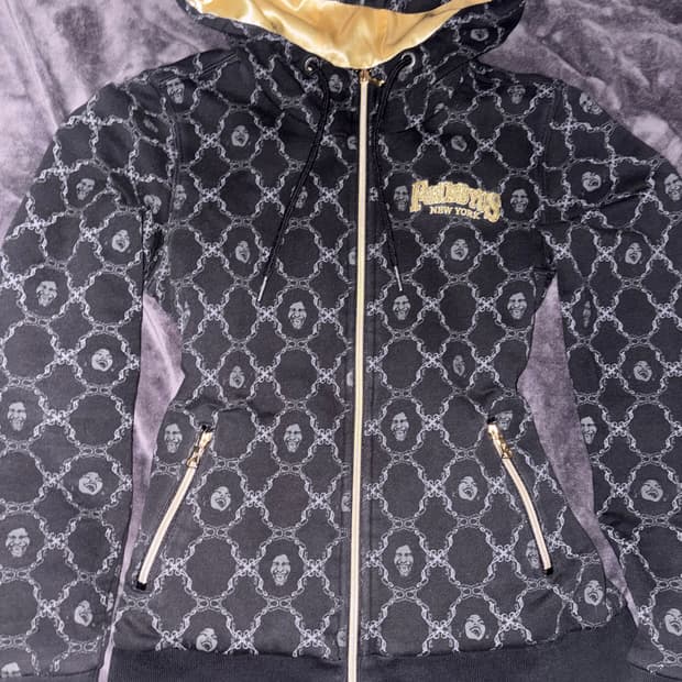 FUBU y2k깔 골져스 고급 골드 블랙 고딕 패턴 후드집업 져지