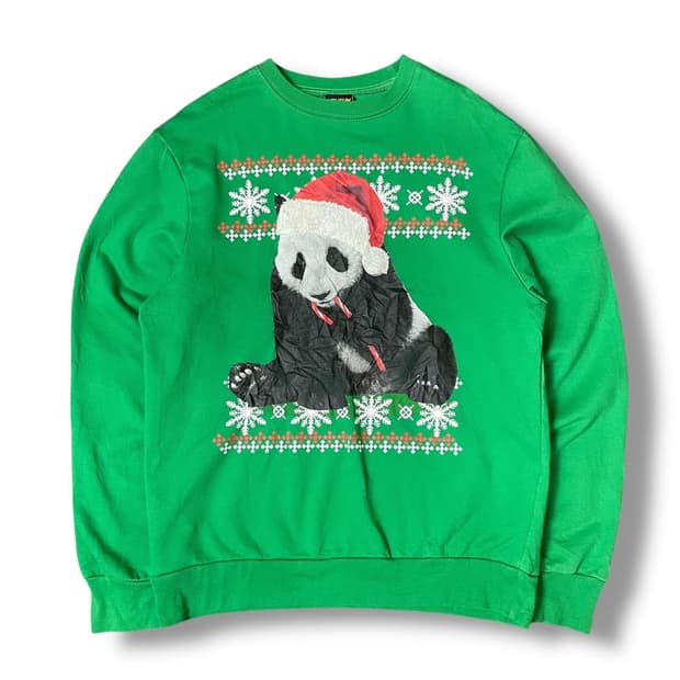USA 크리스마스 팬더 판다 그린 노르딕 기모 맨투맨 M