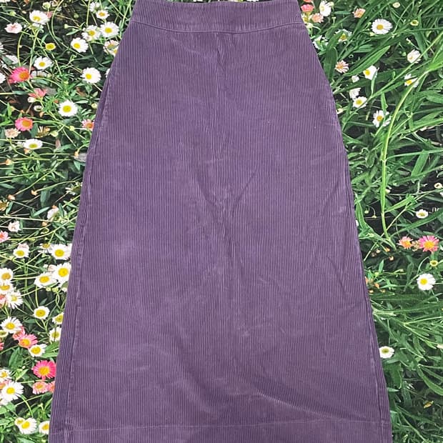 보라색 퍼플 코듀로이 미디-롱 스커트