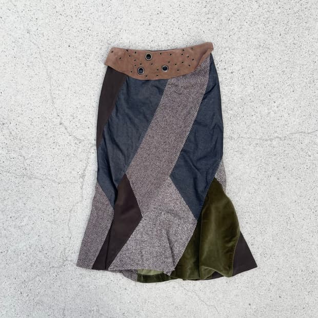 Mixed Texture Patchwork Skirt