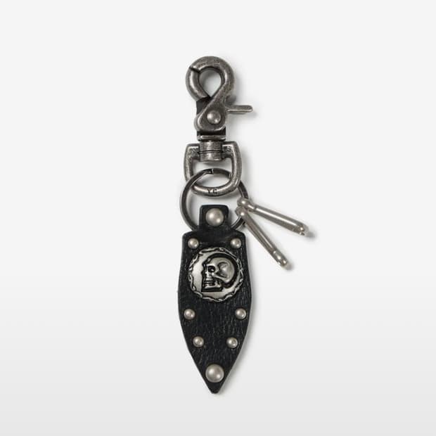 Skull Studded Leather Keyring (Black)