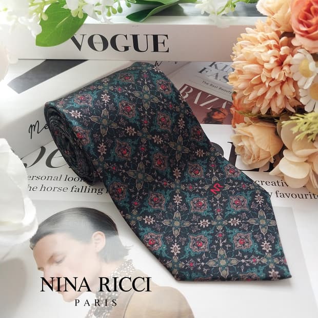 니나리치 블랙 그린 패턴 넥타이 8.2cm S~A+등급 K2441