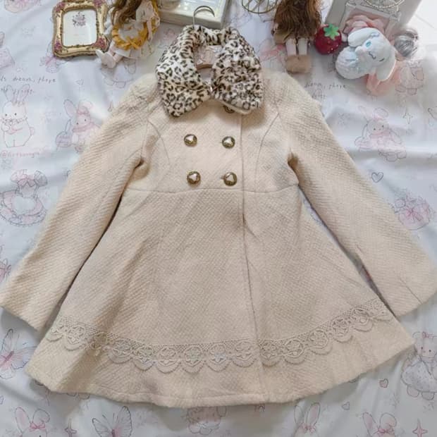 리즈리사 고전 대장 호피 레오파드 레이스 백리본 코트 라떼갸루 오네갸루