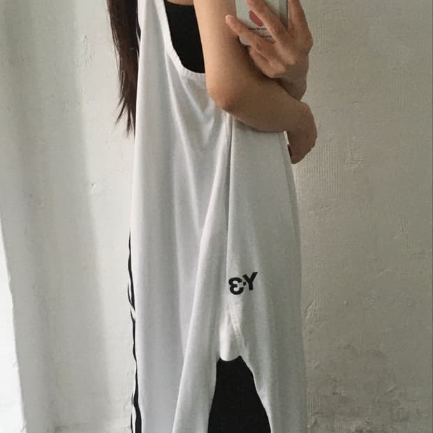Y-3 요지야마모토 백 스트라이프 화이트 롱 슬리브리스