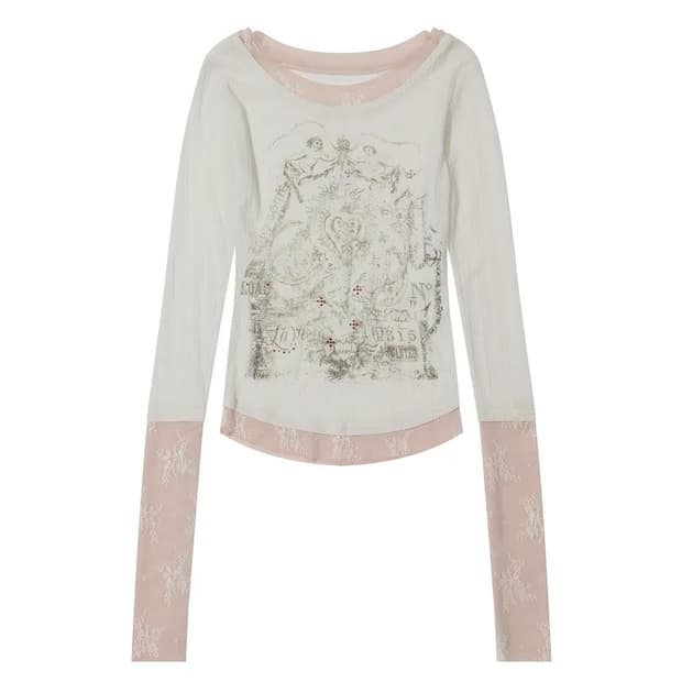 스컬프터 Triple Lace Layered Tee Ivory