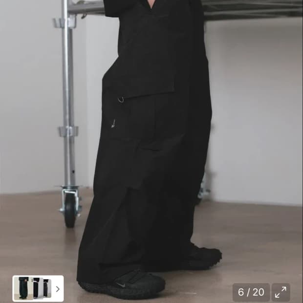 레더리 파라슈트 와이드 카고 팬츠 블랙