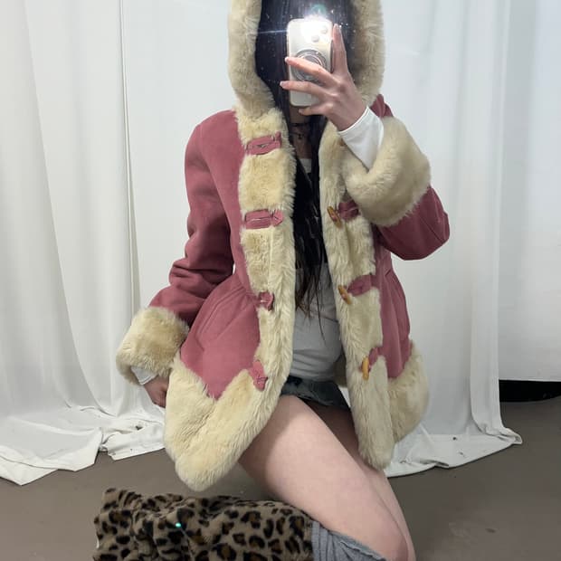 핑크 퍼트리밍 후드 떡볶이 코트